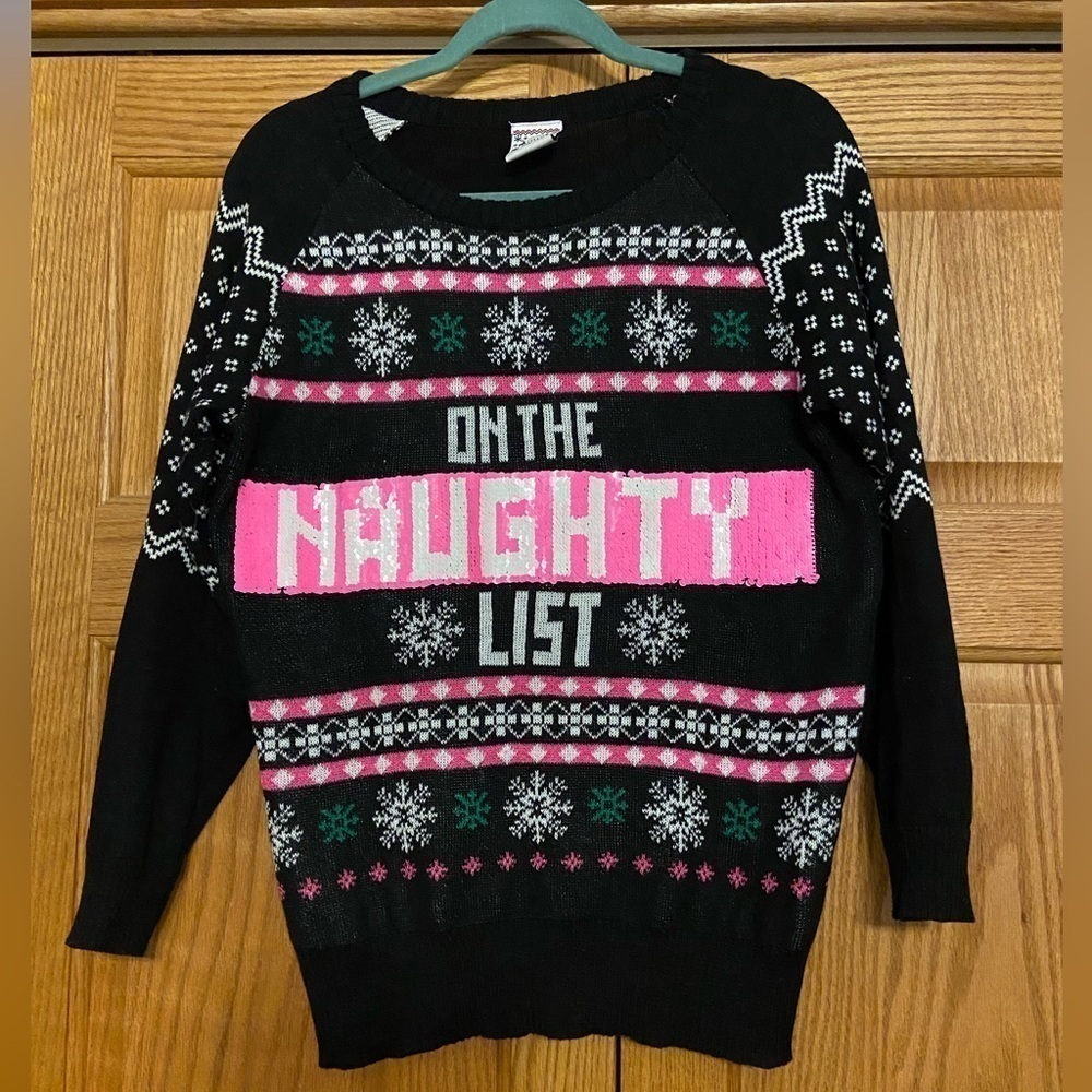 Sweater KNIT UGLY CHRISTMAS SWEATER REVERSIBLE SEQUIN SZ M